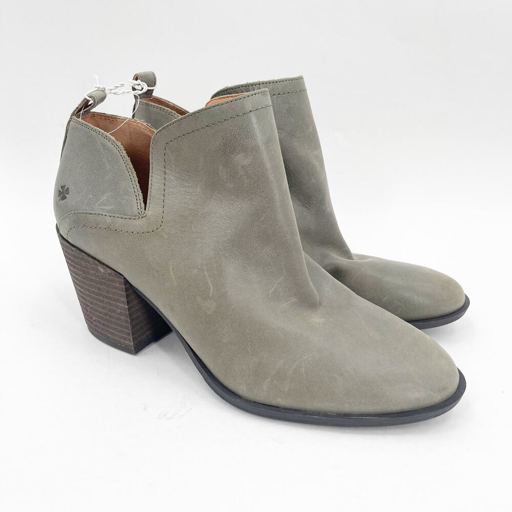 Lucky Brand Boots Size 9 Women's Branndi Bootie Ankle Leather Green/Taupe Heel